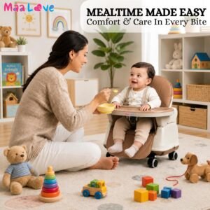 4-in-1 Baby High Chair for 0-5 Years, Adjustable Height Feeding Chair with Detachable Tray, One-Hand Fold, Multifunctional High Chair (Brown)
