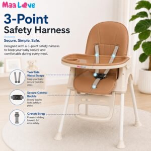 4-in-1 Baby High Chair for 0-5 Years, Adjustable Height Feeding Chair with Detachable Tray, One-Hand Fold, Multifunctional High Chair (Brown)
