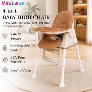 4-in-1 Baby High Chair for 0-5 Years, Adjustable Height Feeding Chair with Detachable Tray, One-Hand Fold, Multifunctional High Chair (Brown)