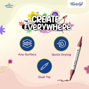 Fevicryl Multi-Surface Dual Tip Markers – 24 Vibrant Colors | Works on Wood, Metal, Plastic, Glass, Ceramic, Fabric & More | Quick-Dry, Fade-Resistant, Ideal for DIY & Professional Art